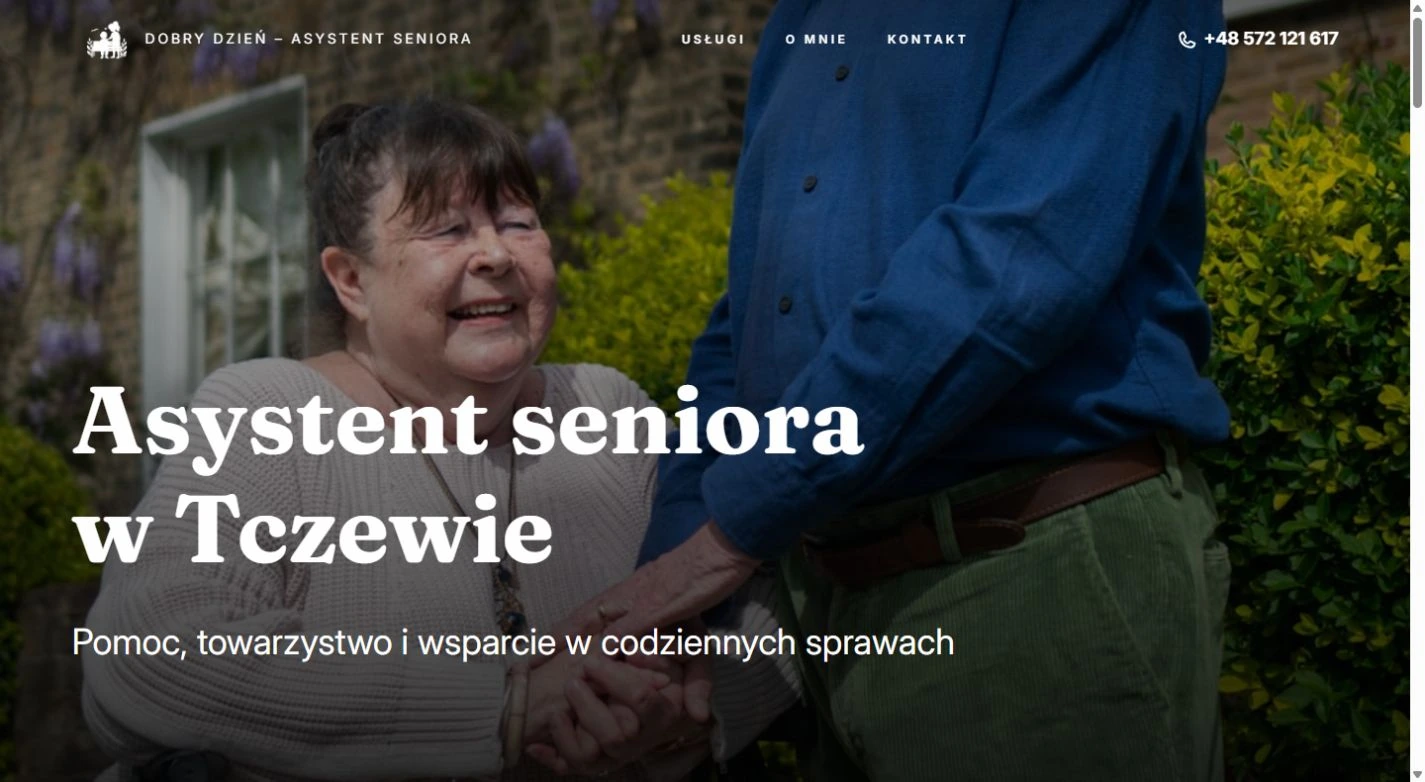 Strona główna Dobry Dzień — nagłówek i zdjęcie seniorów na komputerze.